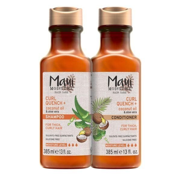 Maui Moisture Curl Quench + Coconut Oil Shampoo + Conditioner to Hydrate and Detangle Tight Curly Hair, Softening Shampoo, Vegan, Silicone & Paraben-Free, 13 Fl Oz