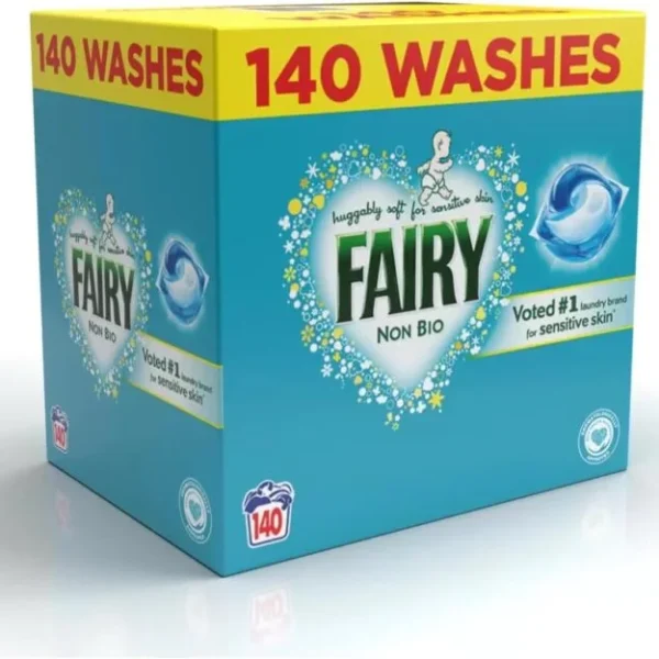 Fairy Non Bio Laundry Pods, 140 Washes – Powerful Cleaning Washing Capsules For Sensitive Skin, Gentle on Clothes, Easy-to-Use Detergent Pods for Everyday Laundry - 1442g (2 Bags)
